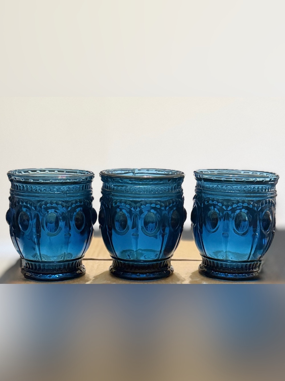 💜 Vintage Charming Navy Blue Embossed Multi-Purpose Glass Accents - (Set of 3)